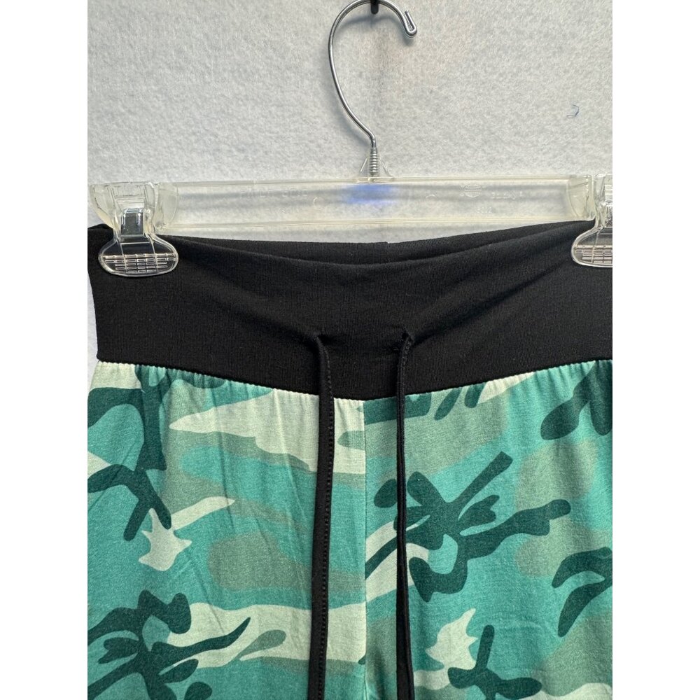 Green Camo Wide-Leg Pants With Black Waistband & Drawstring - Picture 2 of 10